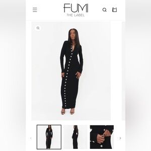 FUMI The Label Black Long Sleeve Maxi Dress with Button Detail